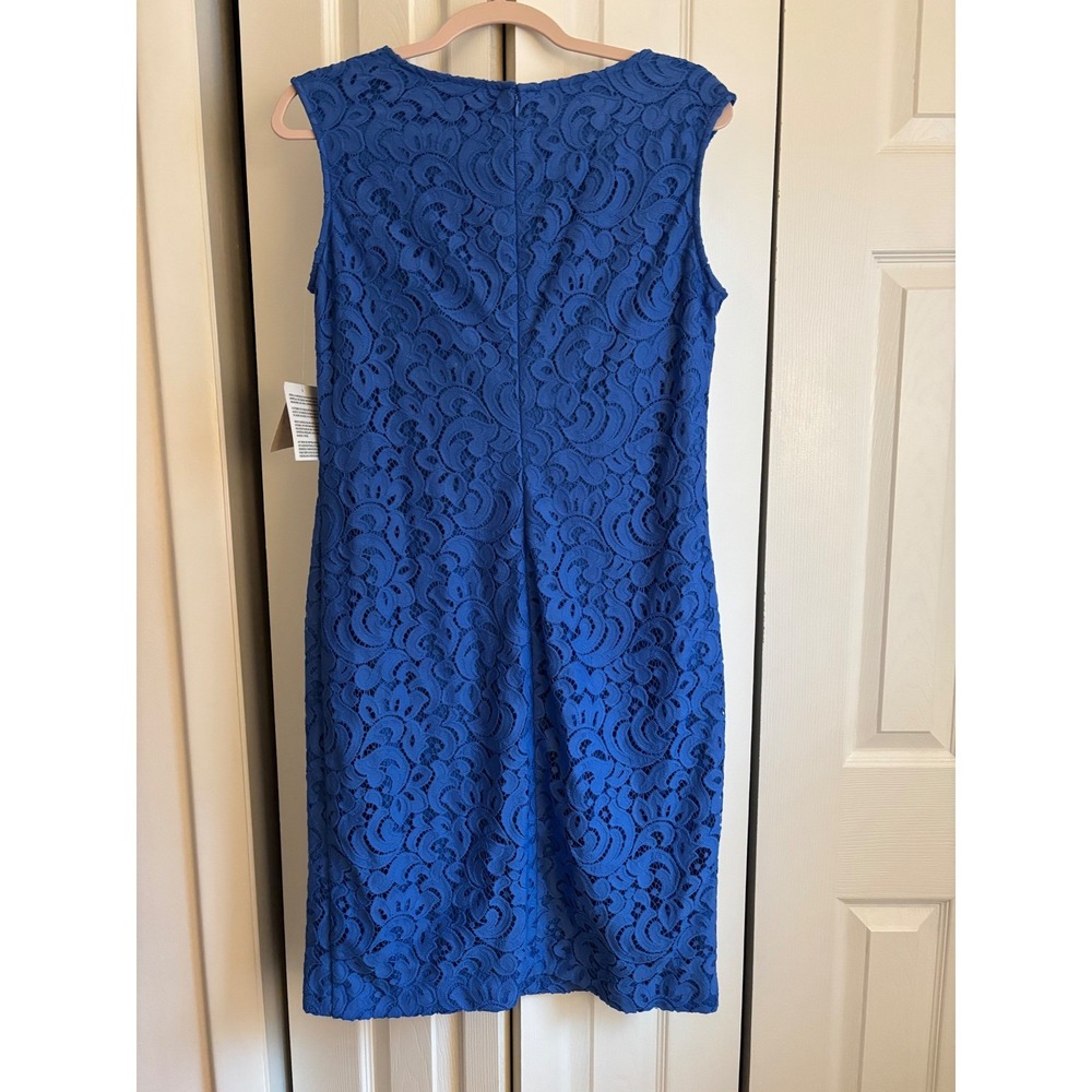 Kasper Blue Lace Sheath Dress Size 8 NWT Lined Cocktail Brunch Office MSRP $99 - Picture 7 of 8
